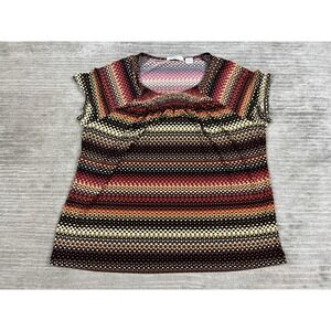 Liz Claiborne Top Womens 1X Multicolor Pleated Front Short Sleeve Stretch Casual